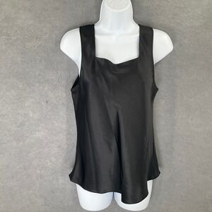 Vtg Y2K‎ Cinema Style Top Womens Sz M Black Satin Whimsigoth Grunge Preppy
